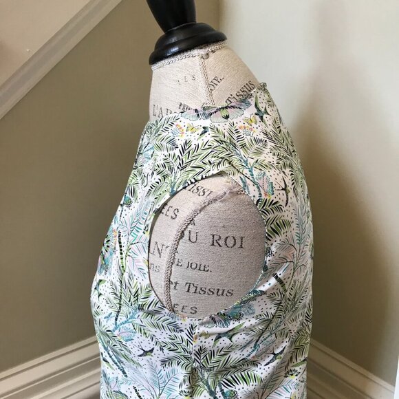 Charlotte Brody Blouse Top Shirt Womens XS Green White Silk Floral Crew Neck - Picture 8 of 10